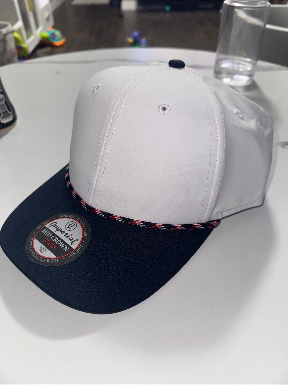 Imperial White and Navy Baseball Cap with Red Trim - Unbranded